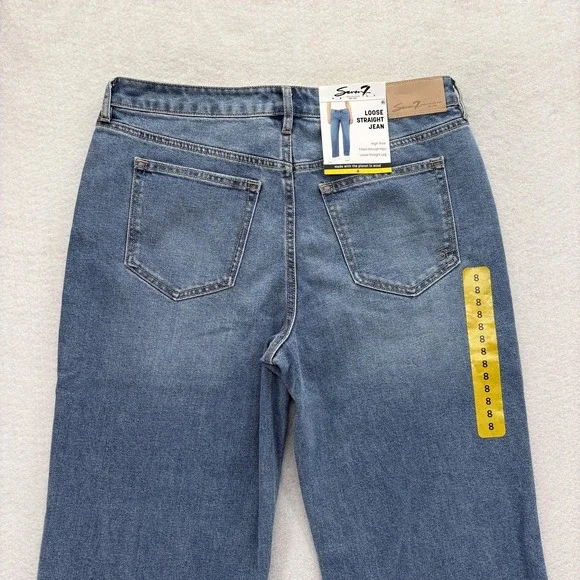 Seven7 Loose Straight Jeans Womens 8 Blue Medium Wash High Rise Stretch Baggy - Picture 10 of 13